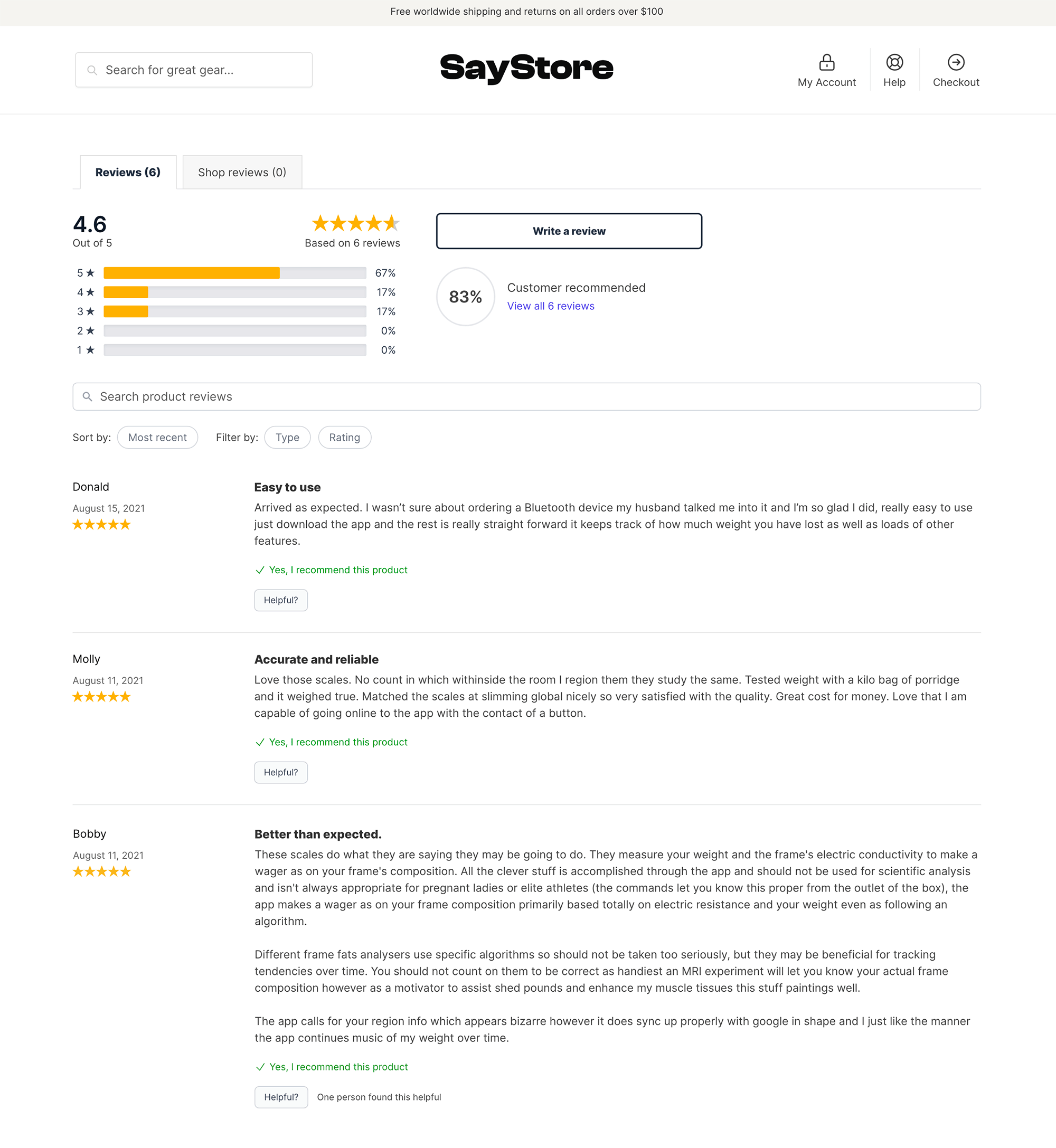 Product reviews widget